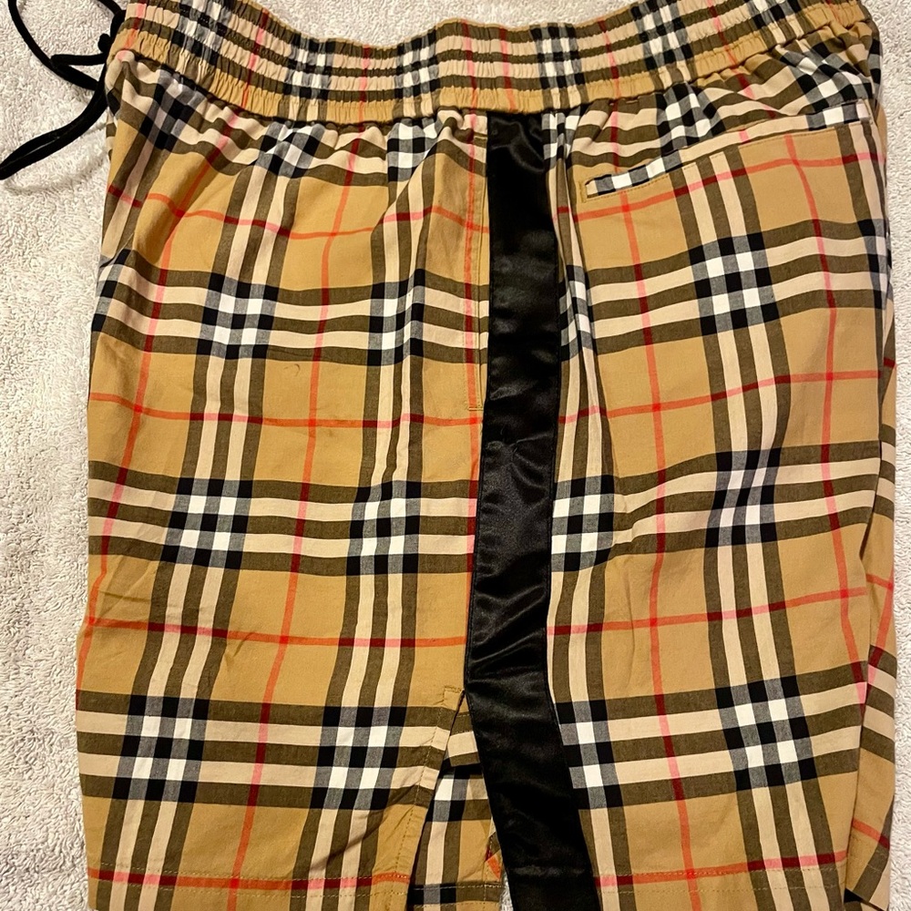 Burberry Tan and Black Checkered Shorts with Elastic Waist